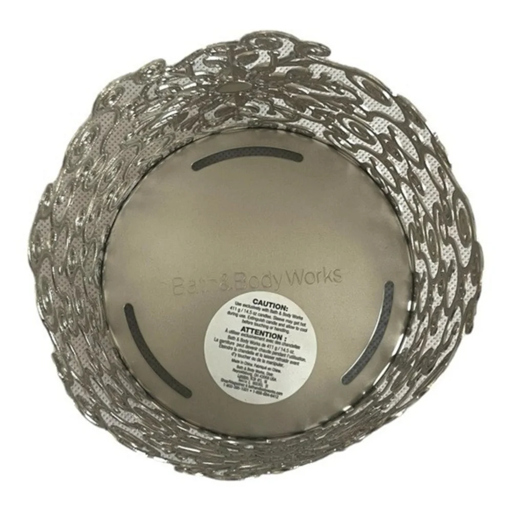 Bath & Body Works Metal Floral Patchwork Candle Holder Pearl Brushed Silver 4
